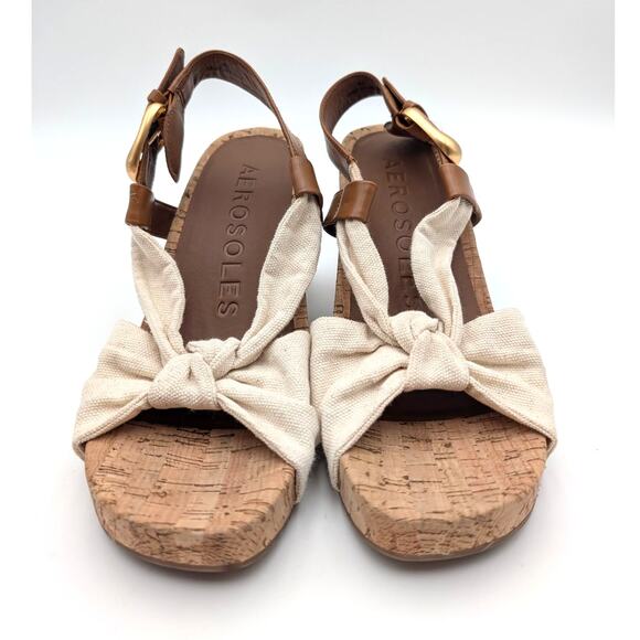 Aerosoles Miki Women's Open Toe Buckle Wedge Sandals Natural Size US9M EU39.5 - Picture 2 of 12